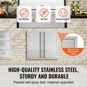 Porta da Cucina Esterna in Acciaio Inox 26W X 24H, Doppia, a Incasso Verticale a Muro, per Accesso BBQ - Product Image 3