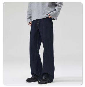 Jean large noir brut à taille mi-haute, respirant, avec impression foil, design personnalisé, nouvelle tendance, en denim japonais selvedge, pour homme, idéal pour le printemps - Product Image 2