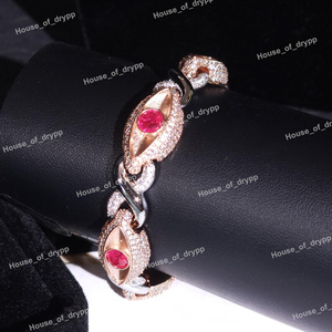 Bijoux de luxe en argent sterling 925 avec diamants en moissanite et pierres rouges, design à maillons, brillance éclatante, pièce élégante - Product Image 3