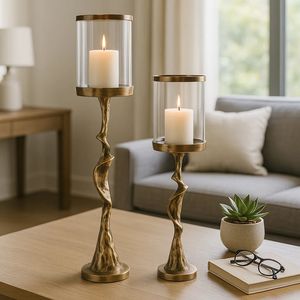 Porte-bougie Hurricane moderne en argent mat avec abat-jour en verre haut – Accent de sol contemporain - Product Image 5