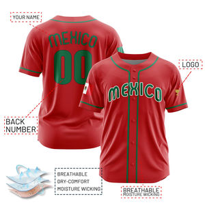 Maillot de baseball personnalisé pour hommes à manches trois quarts, inspiré du Mexique, uniforme d'équipe sublimé, short, fabricant de vêtements de sport OEM - Product Image 2