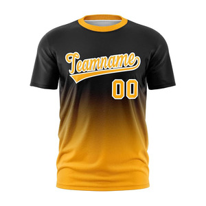 เสื้อเบสบอลแบบซับลิเมชั่นสั่งทำพิเศษสำหรับผู้ชาย แขนสั้น คอกลม สีไล่ระดับดำทอง พิมพ์ชื่อทีม ผ้าโพลีเอสเตอร์ซับเหงื่อ - Product Image 1