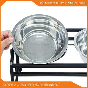 Support de mangeoire réglable en fer pour animaux de compagnie avec 2 bols en acier inoxydable surélevés bols de nourriture et d'eau pour chiens et chats - Product Image 3