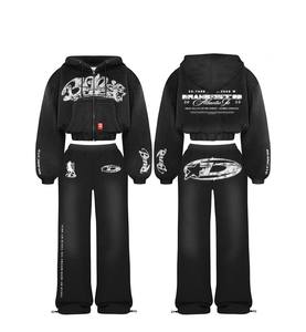 Conjunto de chándal acampanado personalizado para hombre, estilo urbano, con estampado 3D en relieve, sudadera con capucha y pantalón jogger, bajo sin rematar, diseño gráfico, venta al por mayor - Product Image 5