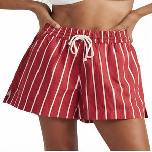 Shorts en coton rayés rouges pour femmes, taille mi-haute élastique avec cordon de serrage, décontractés, respirants, coupe régulière, style jupe courte - Product Image 1