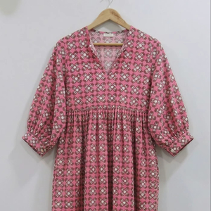 Robe de bureau formelle mi-longue en coton 100% respirant et écologique pour femmes, à motif floral, faite à la main, été, OEM - Product Image 1