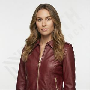 Vestes longues en cuir de haute qualité pour femmes des fabricants professionnels Vêtements d'extérieur à la mode d'hiver avec col montant en vente! Dames - Product Image 2