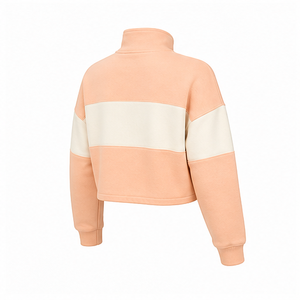 Sweat-shirt court zippé à moitié pour femme, coupe décontractée, en molleton brossé, couleur blush pêche, personnalisable - Product Image 1