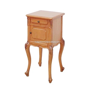 Table de chevet Nisa Furniture de style Louis XV en bois massif, couleur noyer, pieds cabriolés, design antique pour maison, hôtel, appartement - Product Image 5