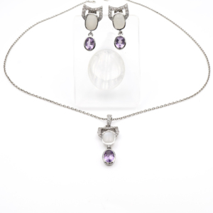 Ensemble pendentif et boucles d'oreilles en argent sterling 925 avec améthyste naturelle et pierre de lune, plaqué rhodium, bijoux fins OEM ODM - Product Image 1