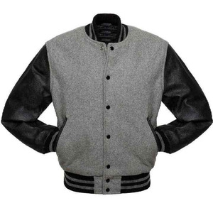 เสื้อแจ็คเก็ตเบสบอลแบบ Letterman สีน้ำเงินกรมท่าสำหรับผู้ชาย แขนหนัง กันน้ำ กันลม เป็นมิตรกับสิ่งแวดล้อม ขายส่งแบบ OEM - Product Image 5