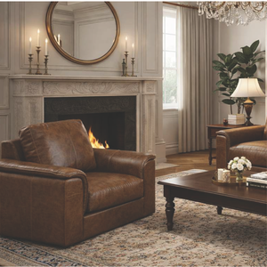 Fauteuil contemporain en cuir véritable, assise profonde, confortable, pour salon, chambre, villa - Design durable - Product Image 4