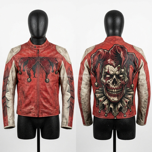 เสื้อแจ็คเก็ตหนังลายกราฟิกสำหรับนักขี่มอเตอร์ไซค์ รุ่น Zombie Science Laboratory สีม่วงขาว ลายหน่วยทดลอง แฟชั่นเสื้อโค้ท - Product Image 6