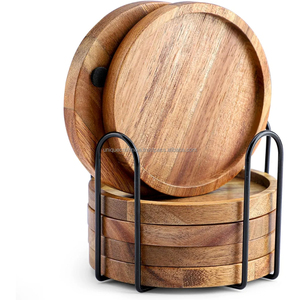 Juego de Posavasos de Madera con Incrustaciones de Latón y Diseño Circular |   Posavasos Artesanales de Madera de Sheesham |   Decoración Artística para Mesa - Product Image 3