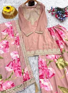 Proveedor de Kurta y Dupatta Plazzo de Seda Chinon de Primera Calidad con Bordado de Hilo-Zari-Secuencia-Cordón, Nuevo Lanzamiento, de Surat - Product Image 3