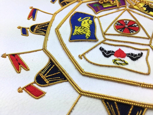 Custom Embroidered 3D <b>Sew</b>-On Freemason Badges Red White Gold Trim Classical Style Ceremonial Accessory - Product Image 3