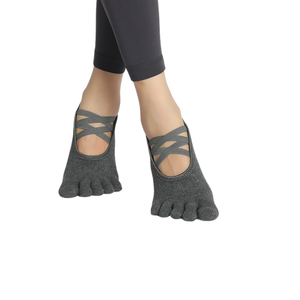 Chaussettes de yoga antidérapantes à double sangle croisée pour femmes, chaussettes à cinq doigts, chaussettes d'été spéciales pour le sport et la danse en intérieur - Product Image 5