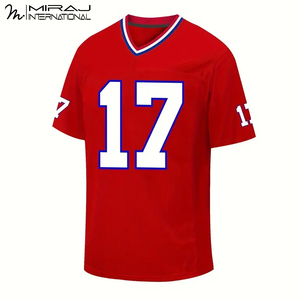 Maillot de sport rouge personnalisé à col en V pour la vente en gros, en tissu anti-humidité, idéal pour les équipes de football américain - Product Image 2