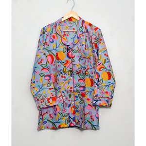 Ensemble de pyjama en coton à col imprimé floral assorti, pyjama long en coton pour femmes, pyjama en coton à boutons sur le devant - Product Image 3