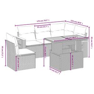 Set di divani da giardino in polyrattan nero da 6 pezzi con cuscini, mobili da esterno - Product Image 3