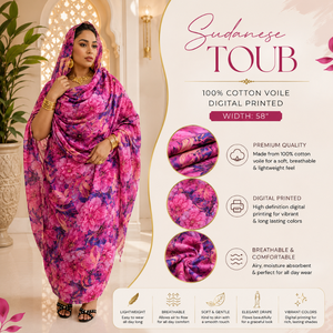 Tissu en voile 100% coton imprimé numériquement, matière traditionnelle pour robe femme |   Toub soudanais en gros, doux, respirant et léger - Product Image 5