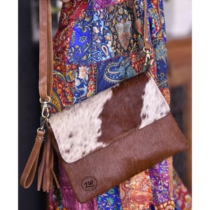LW Sac à main en cuir de vache véritable avec fourrure véritable Sac à bandoulière de style bohème pour femmes Portable pour le printemps, l'été et l'hiver - Product Image 2