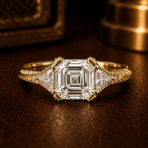 Anillo de Compromiso de Lujo para Novia, Oro Amarillo de 14K, Corte Asscher, Diamante Cultivado en Laboratorio, Pavé de Diamantes, Joyería Fina para Mujer - Product Image 1