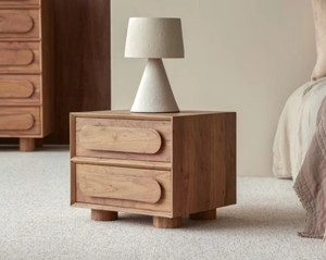 Modern Solid Wood Nightstand With 2 Drawers Minimalist Bedroom Furniture Handmade <b>Storage</b> <b>Side</b> <b>Table</b> - Product Image 4