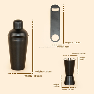 Ensemble de shaker à cocktails en acier inoxydable abordable, 3 pièces, 500 ml, avec bouteille graduée et ouvre-bouteille, kit de bar à domicile - Product Image 3
