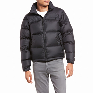 Veste matelassée noire pour homme, col montant, fermeture éclair, couleur unie, épaisse et chaude, manteau d'hiver matelassé, coupe-vent - Product Image 1