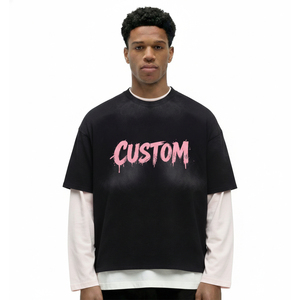 Sudadera extragrande negra para hombre OEM ODM con mangas largas blancas y estampado de letras rosas personalizadas, logotipo personalizado. - Product Image 3