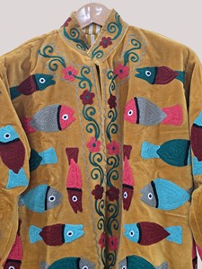Chaqueta de terciopelo bordada a mano con cuello mandarín, manga larga, estampado animal, talla grande, abrigo de otoño para mujer - Product Image 5