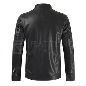 Chaqueta de cuero de hombre de alta calidad con logotipo personalizado con cuello levantado ropa de moda de estilo callejero - Product Image 2
