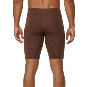 Shorts de compression marron pour hommes, taille mi-haute, ajustement élastique, respirants, en coton tricoté et élasthanne, décontractés, pour l'entraînement sportif - Product Image 3