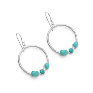 ต่างหูห้อยประดับพลอยเทอร์ควอยซ์ทรงคาโบชองเจียระไนแบบผสม ดีไซน์วินเทจ ทำจากเงินแท้ 925 สำหรับผู้หญิง - Product Image 2