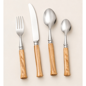 Juego de cubiertos artesanales con mango de madera, de acero inoxidable, vajilla premium para cenas elegantes y bodas, juego de cucharas y tenedores - Product Image 3