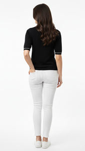 Women Polo T Shirt Short Sleeve Slim Fit Solid Color Knit Top With Casual <b>Pants</b> Outfit Collar Neck Daily Wear Style Look - Product Image 3