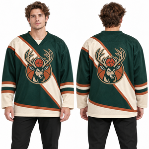 Maillot de gardien de but de hockey sur glace en polyester, coupe ample, kit joueur directement de l'usine, emballage de vente au détail, bandes contrastées, construction respirante - Product Image 1