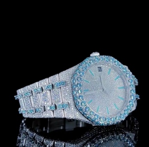 Reloj de Cuarzo con Incrustaciones de Moissanita, Bisel de Acero Inoxidable, Esfera Analógica, Cierre Oculto, Estilo Hip Hop para Hombre - Product Image 3