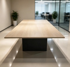 <b>Extendable</b> Rectangular Minimalist Conference <b>Table</b> Wood Veneer Top Metal <b>Legs</b> Office Furniture Commercial Use 12 Seater - Product Image 1