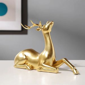 Gold Aluminium <b>Deer</b> Sculpture-<b>Painted</b> Animal Figurine Tabletop Ornament Christmas Home Decor - Product Image 2