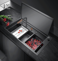 Évier de cuisine intégré à ultrasons multifonctionnel en acier inoxydable avec fonction de nettoyage des fruits et légumes