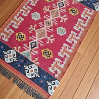 Tapis Kilim en Laine Fait Main Moderne Abstrait Géométrique à Poil Ras Tissage Plat Fin Écologique Anti-Bactérien Antidérapant Convivial pour les Animaux