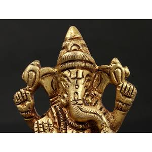 Statue de Ganesha en laiton de 3 pouces faite à la main assise sur une sculpture artistique de lotus d'Inde - Product Image 2