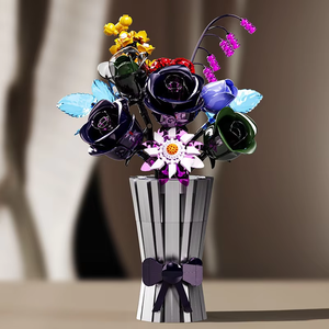 Blocs de construction Phantom Night Glass Rose Plants, modèle de fleurs préservées, bouquet botanique MOC 13039, jouet en briques, cadeau d'anniversaire pour enfant - Product Image 1