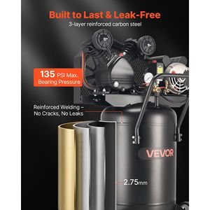 Compressore d'aria portatile da 20 galloni con motore da 2HP, 6.5SCFM, serbatoio lubrificato a olio da 90PSI, pressione massima 135PSI, compressore mobile per pneumatici a 6 ruote - Product Image 5