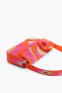 Sac à main rectangulaire brodé fait main, durable et écologique, motifs floraux et géométriques, vert, rose, noir, blanc, toile de coton - Product Image 4