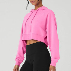 Sweat-shirts courts roses élégants pour femmes, de qualité supérieure, avec logo personnalisé sur le devant, 100 % coton, vente en gros OEM - Product Image 2
