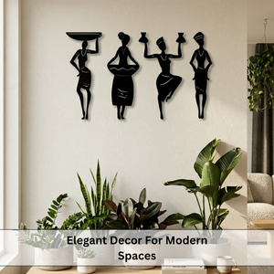 AUROMIN L'art de l'ingéniosité : Décoration murale en bois pour femmes tribales, 4 pièces |   Décoration murale élégante en bois de pin pour salon et salle à manger - Product Image 2