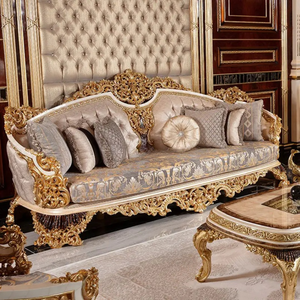 Juego de Sofás Acolchados Victorianos Ajustables de Lujo y Ecológicos, con Marco de Madera Tallada en Dorado, Respaldo Acolchado y Cubierta de Terciopelo para Sala de Estar - Product Image 4